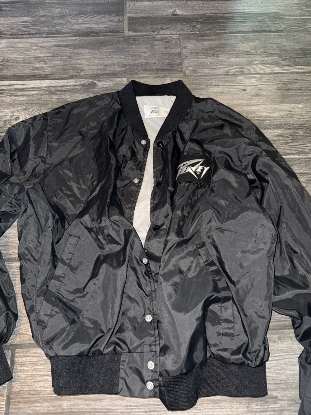 Peavey electronics Black Satin-Style Bomber Jacket vintage large satin